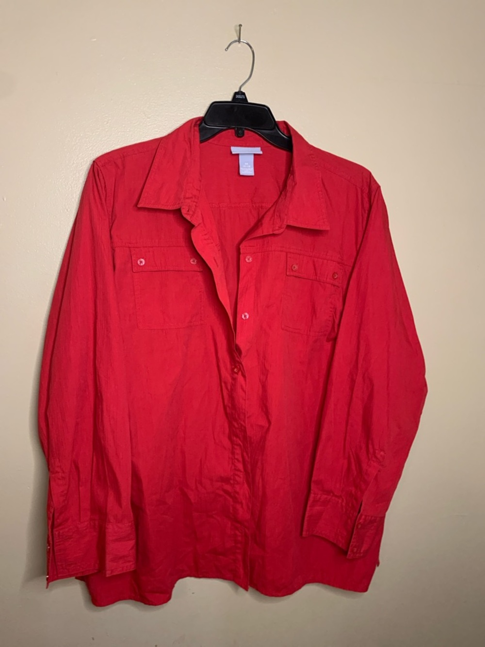 Liz & Me Red Button-Down Shirt with Chest Pockets